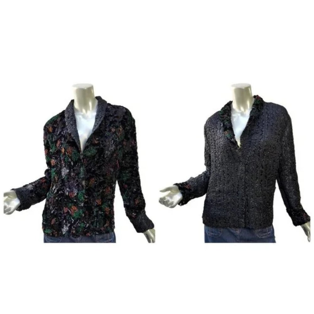 Reversible Tania Nardi Jacket Floral Velvet Crinkle Reverse to Black Travel - M